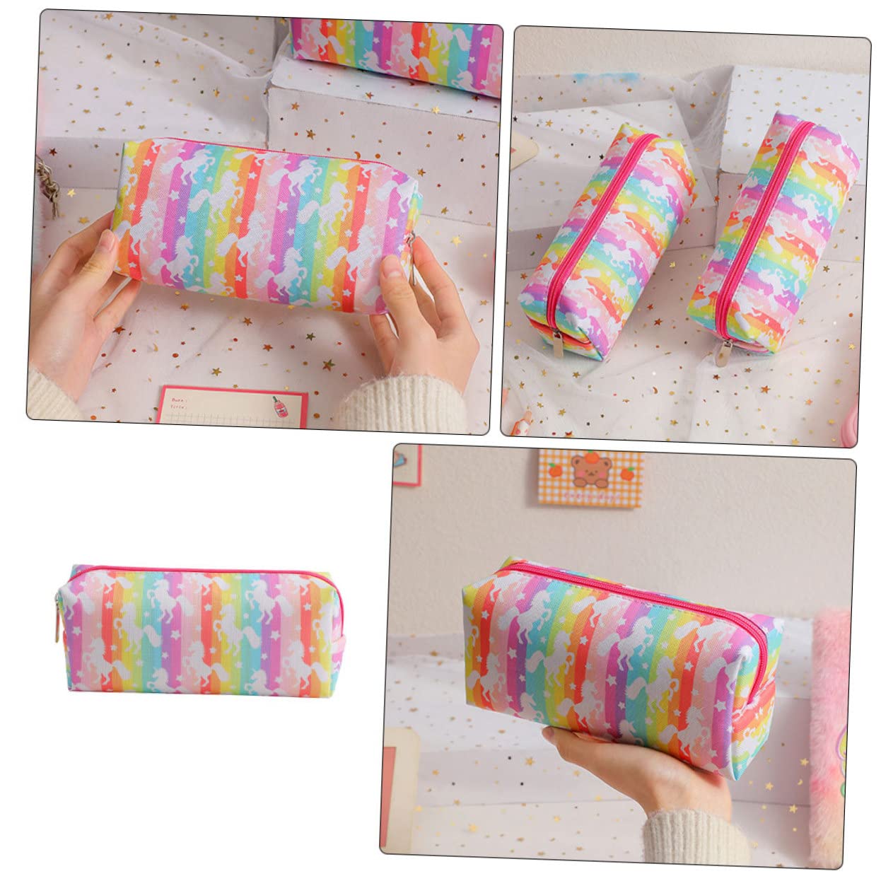 Ciieeo 5piezas Bolsa De Lápices Infantil Diseño De Unicornio Estuche De Cartón Grande y Práctico para Material Escolar y Cosméticos