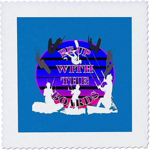 3dRose Be Up With The Boards Kitesurf White Silhouette Purple Text - Quilt Squares (qs_356851_10)