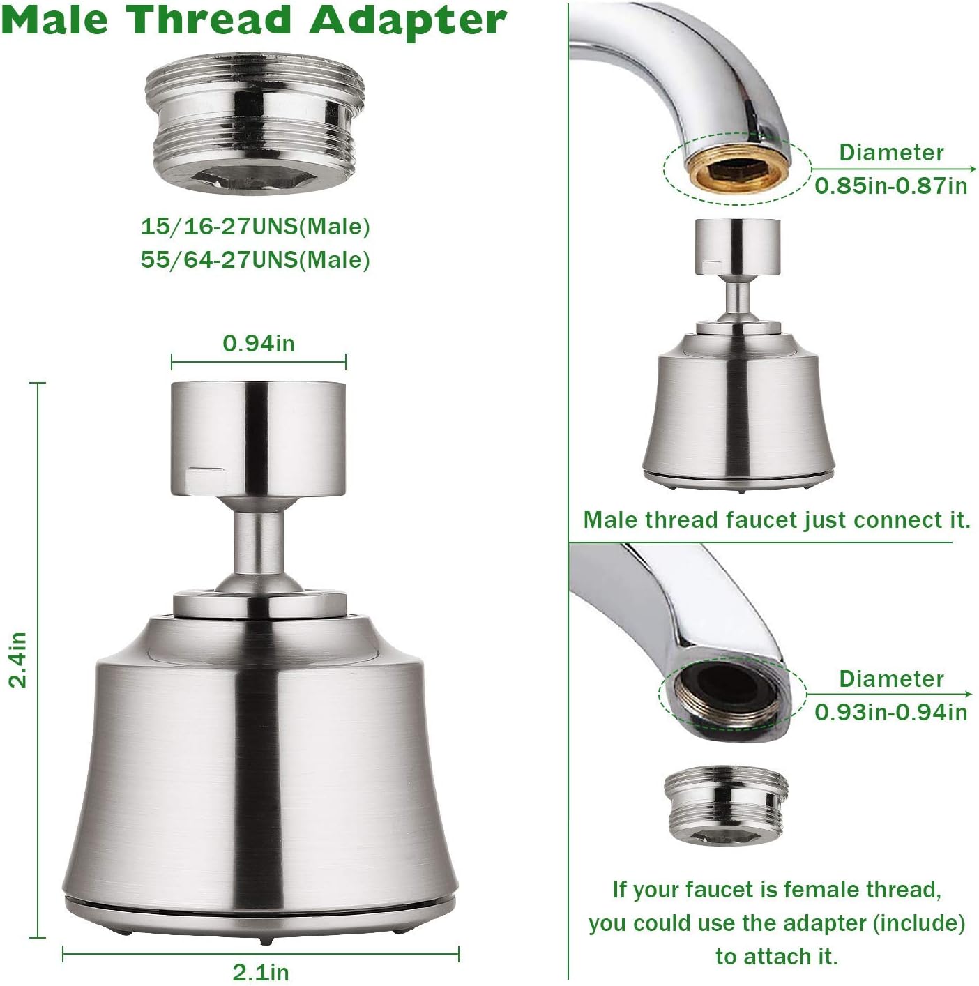 Buy Houtingmaan Kitchen Sink Faucet Aerator With 2 Ball Joint Big Angle Swivel Sprayer Head Replacement With 4 Spray Models 55 64 27uns Famale Thread Brushed Nickel Online In Indonesia B08r85jt5x