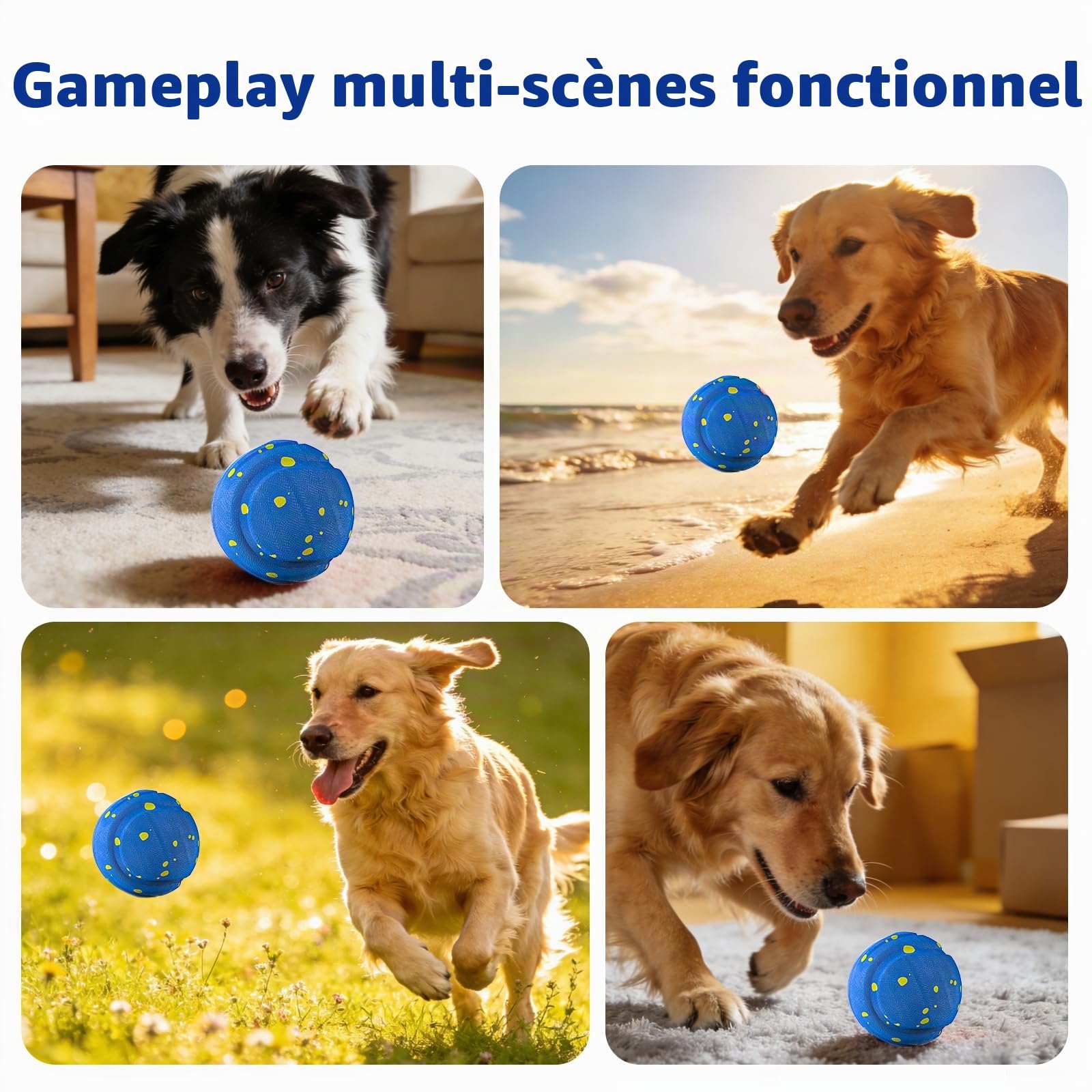 Balle Interactive Chien, Jouet Chien Balle, Balle Chien Qui Bouge Toute Seule, USB Rechargeable Intelligent Jouets pour Chiens 3 Modes interactifs, pour Chiots à Grands Chiens(Blau)