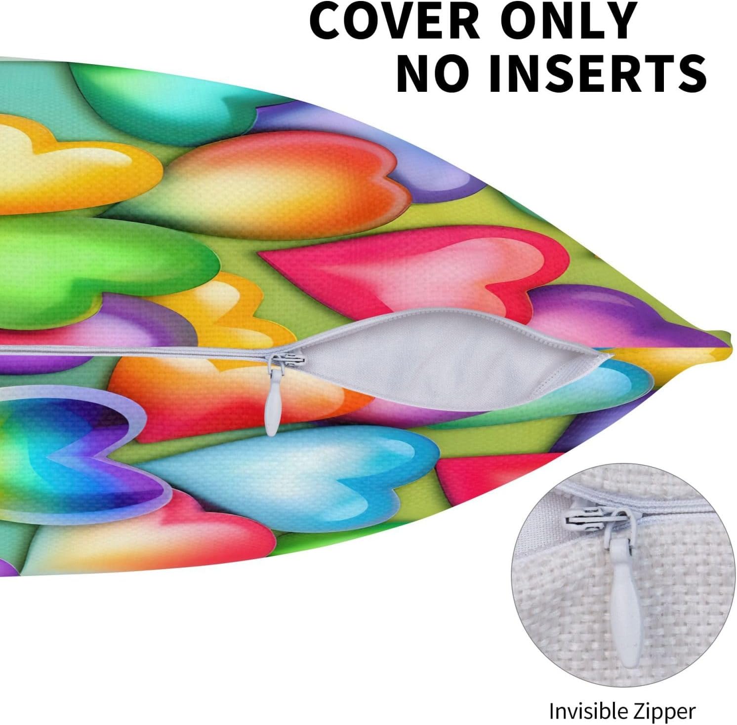 Rainbow Hearts Imitation Linen Pillowcase -2 Sets, Fashionable Home Decoration, Used for Sofas, Gardens, beds