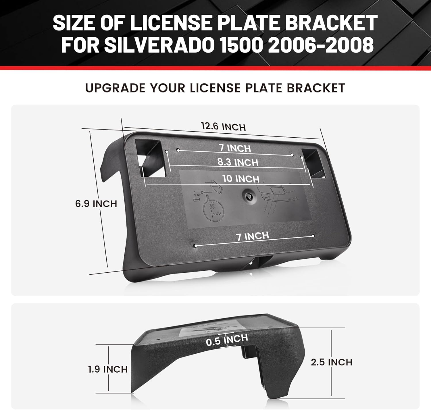 RED WOLF Front License Plate Bracket Fit for Chevy 2016-2018 Silverado 1500, 2019 Silverado 1500 LD Replacement for 23354526 GM1068172 Front Bumper License Plate Holder Cover w/Screws
