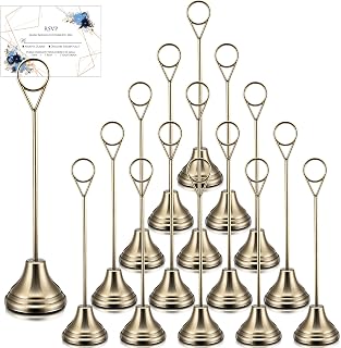 Marspark 16 Pcs Table Number Holders 8'' Metal Place Card Holders Weddings Table Sign Menu Memo Note Picture Photo Round Clip Weighted Base Stand for Anniversaries Birthdays Restaurants(Bronze)