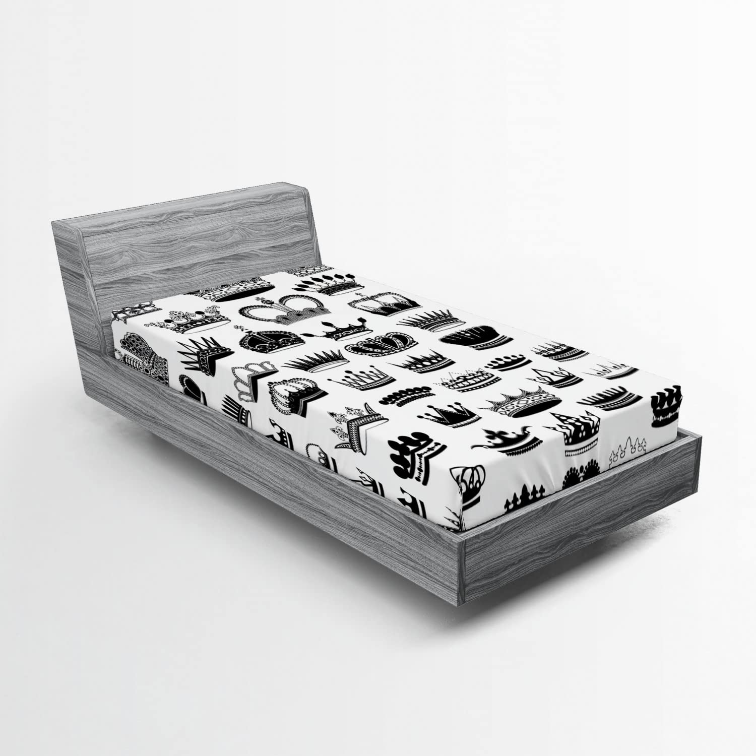 Ambesonne Queen 2 Pack Fitted Sheet, Various Crowns Imperial, Bed Cover All-Round Elastic Deep Pockets 2 Pieces, Package Contains 2 Twin Size Fitted Sheets, White Charcoal