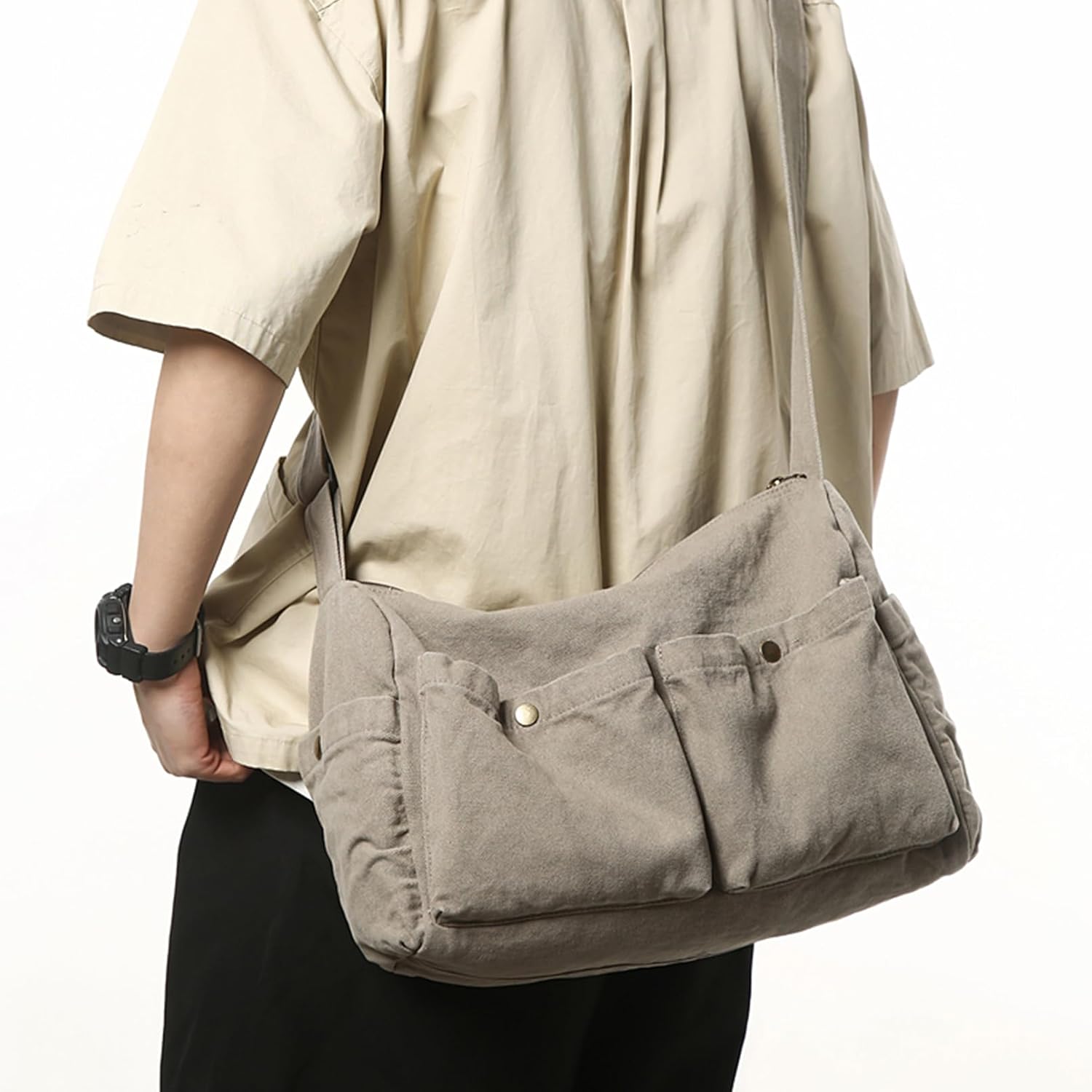 Canvas Messenger Bag Cute Crossbody Tote Bag Shoulder for Women Men for School Aesthetic Hobo with Multiple Pockets - Image 5