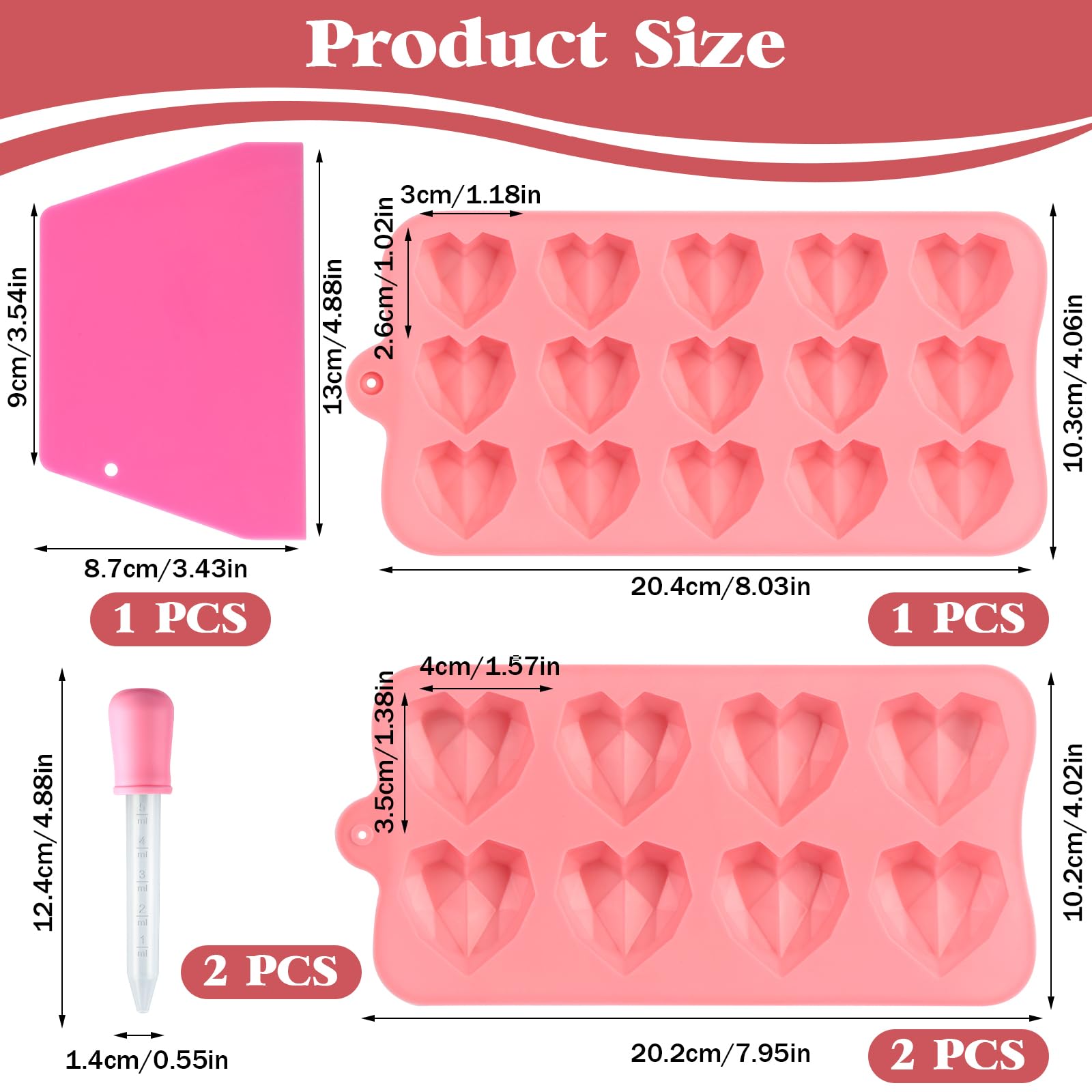 2 stuks siliconen vormen diamant hart, 8 holtes 3D hart siliconen zeepvorm cakevorm voor bakken cheesecake, mousse, chocolade