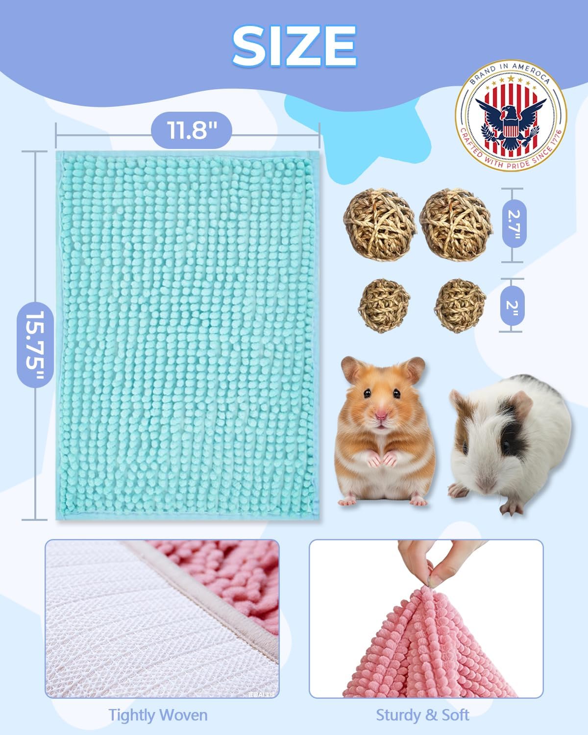 12PCS Guinea Pig Bath Mats Set, Washable, Reversible Guinea Pig Bedding Fleece Liner, 16x12 Inch Guinea Pig Mats for Cage Include Tooth Grinding Toy, Reusable Pet Pee Pads for Rabbit, Bunny, Hamster