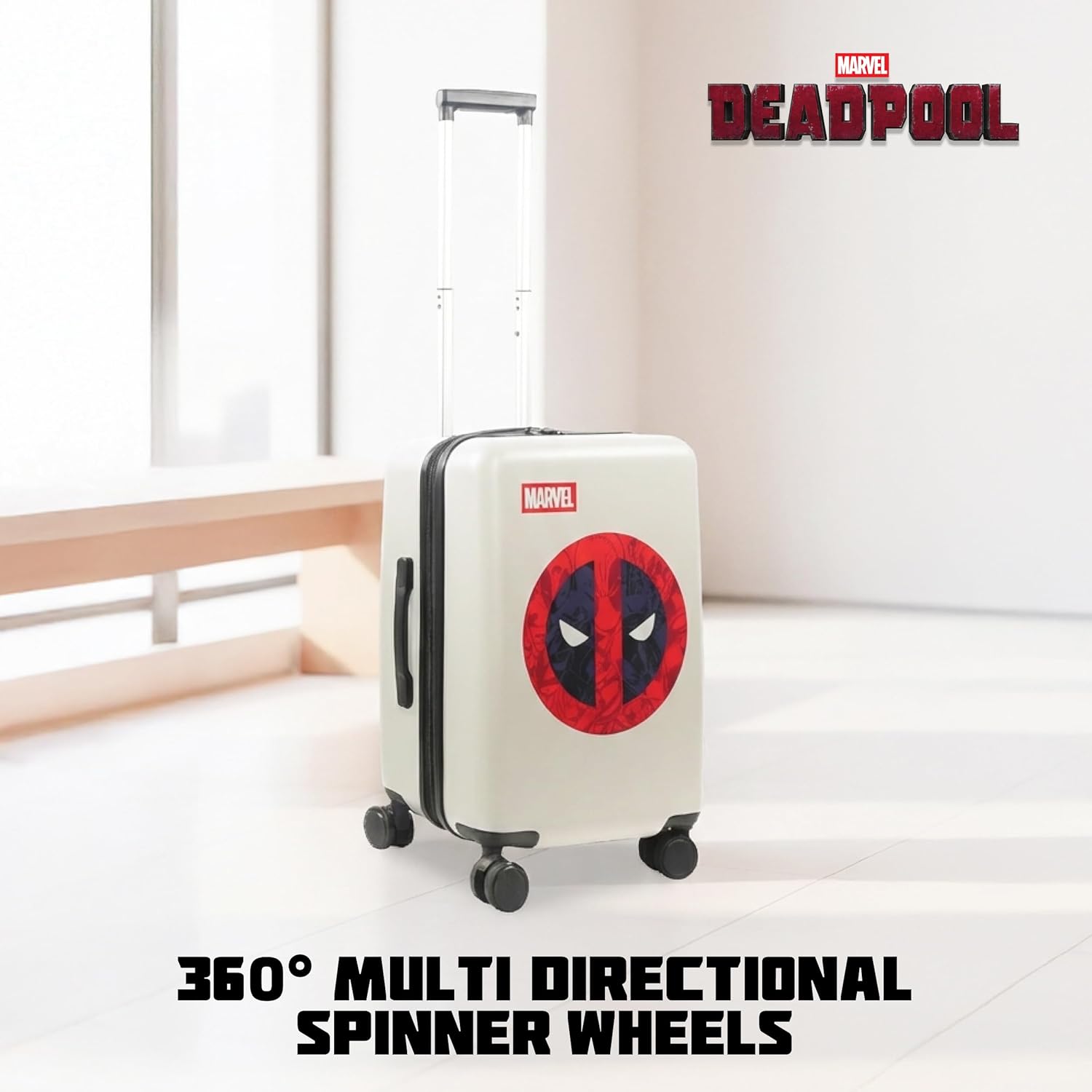 FUL Marvel Deadpool 22.5 Inch Carry On Luggage, Hardshell Rolling Suitcase with Spinner Wheels, White