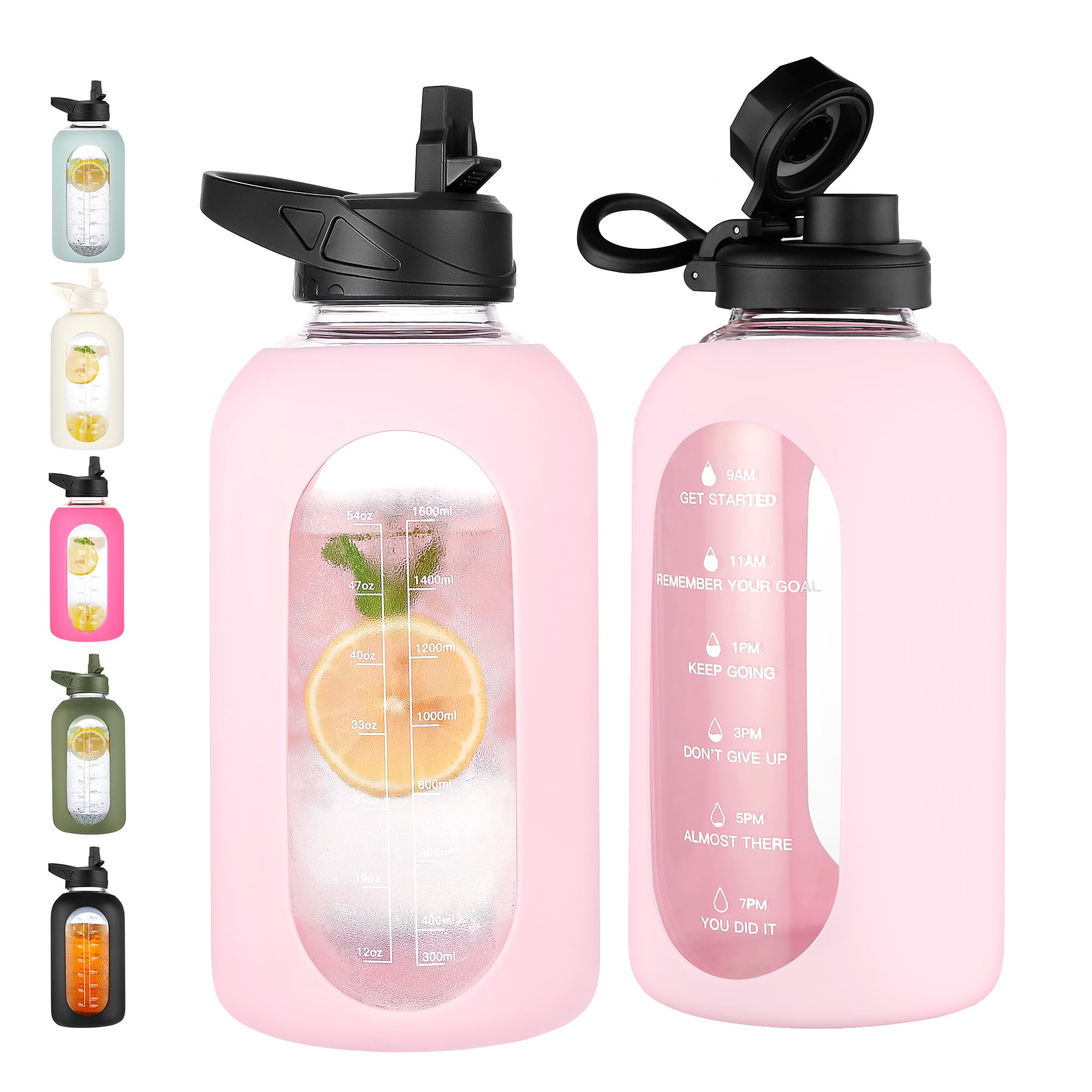 CIVAGO 64 oz Glass Water Bottle with Straw, Half Gallon Large Water Jug