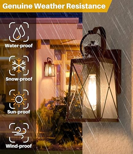 Miniatura 3 de Luces de pared para exteriores, apliques de pared exterior con vidrio semillado, faroles de bronce impermeables y antioxidantes para puerta