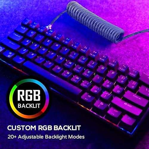 Miniatura 6 de RK Royal Kludge Teclado mecánico RK61 60%, cable en espiral, 2.4 GHzBluetoothcable, Bluetooth, 61 teclas, inalámbrico, RGB, cambio de tecla marrón