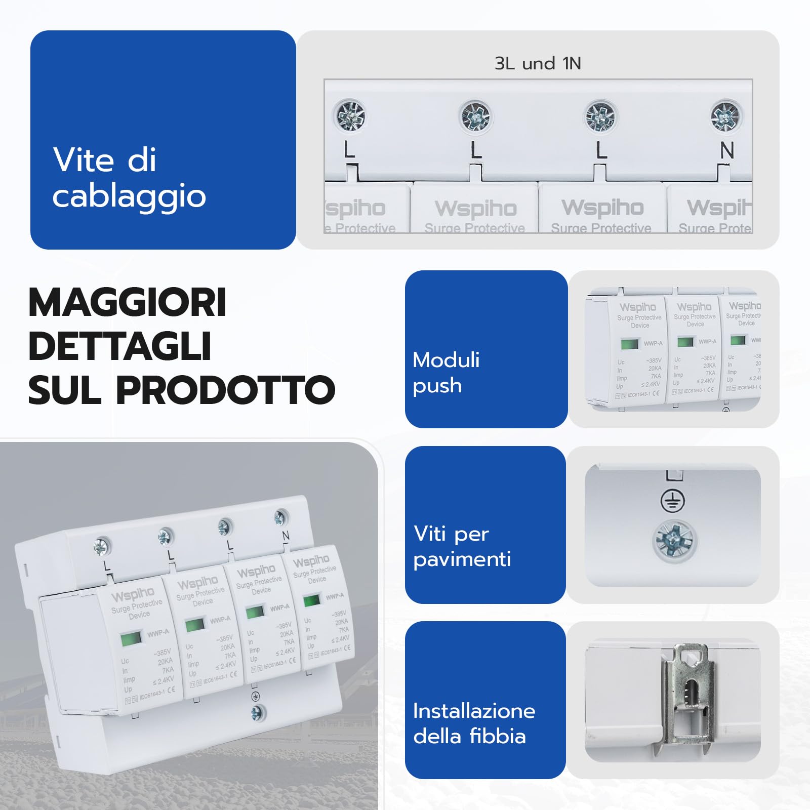 Scaricatore di sovratensioni Tipo 1+Tipo 2 4 poli 385 V 20-40 KA