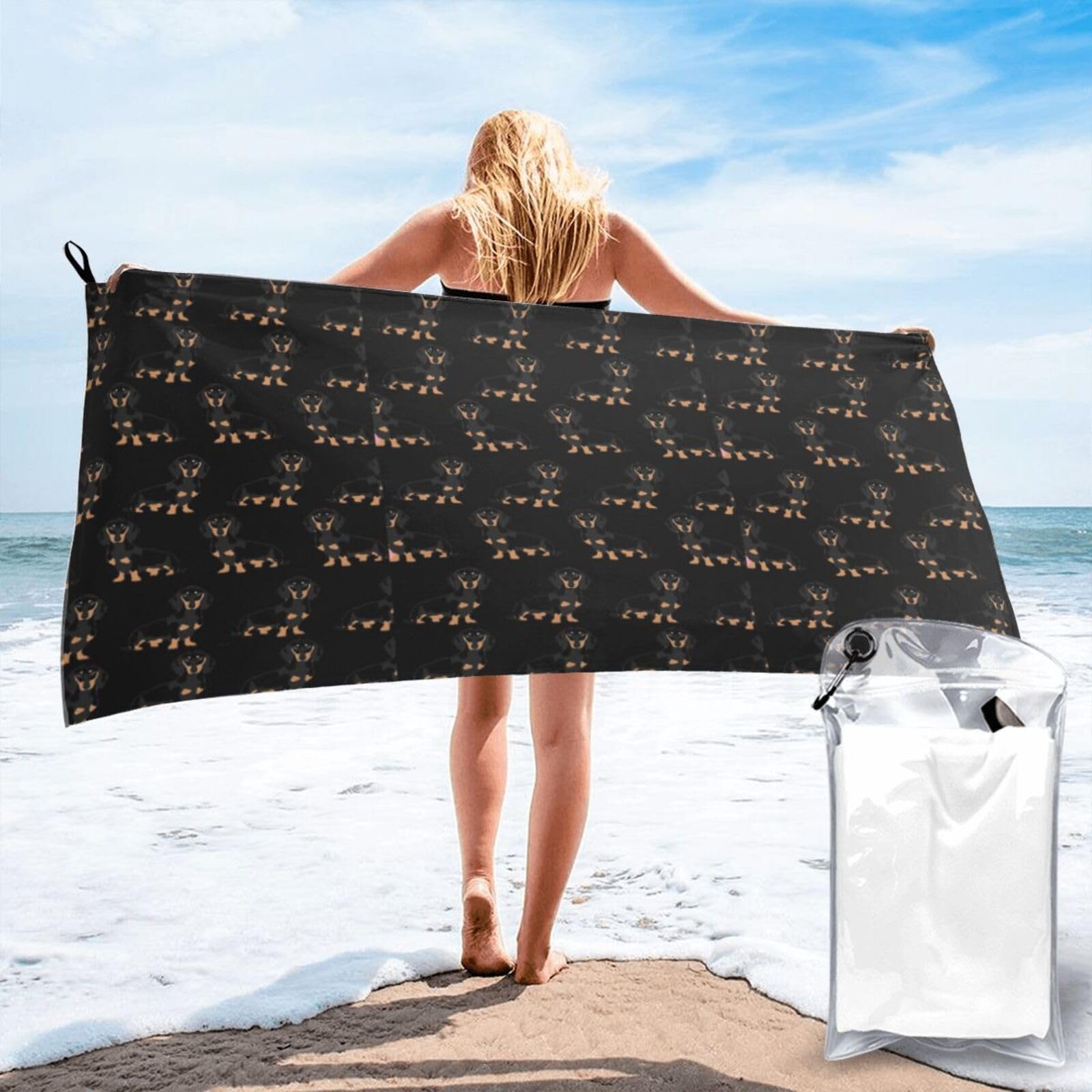 VCzsdff Dachshund Weiner Pet Dogs Print Quick Dry Towel Compact Beach Shower Wrap For Camping Fitness