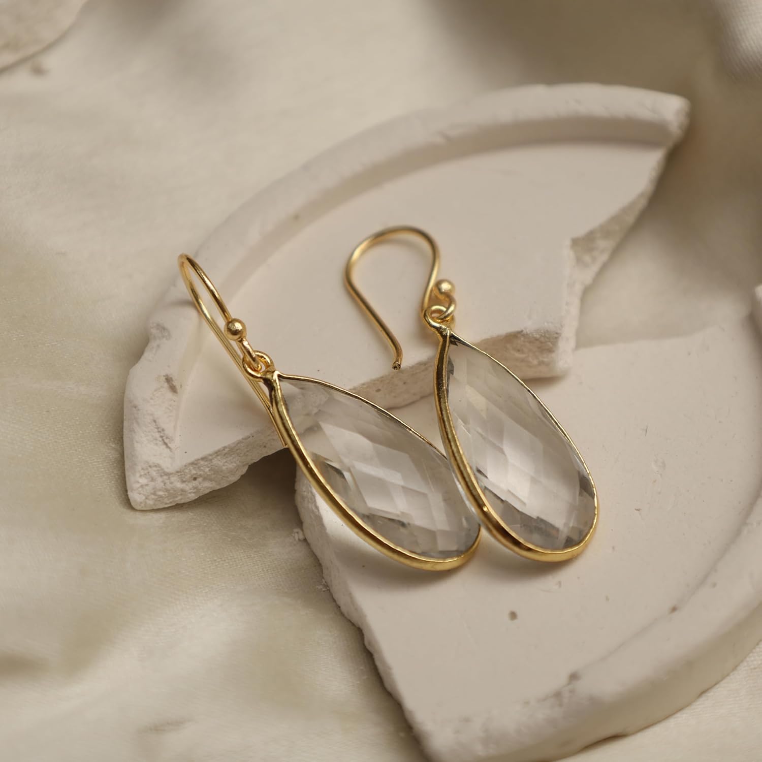 Gempires Genuine Gemstone Faceted Long Pear Gemstone Drop Dangle Hook Earrings, Statement Jewelry For Her, 1.5 inch Drop 14K Gold Plated, Gift For Woman - Image 6