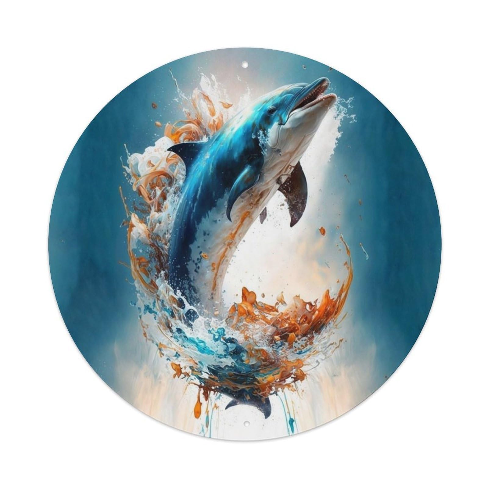 Animals Artwork Aquarelle Leaping Dolphin Vintage Metal Tin Sign Plaque Wall Decor for Cafe, Club Bar, Office, Garden Metal Poster 8x8Inch