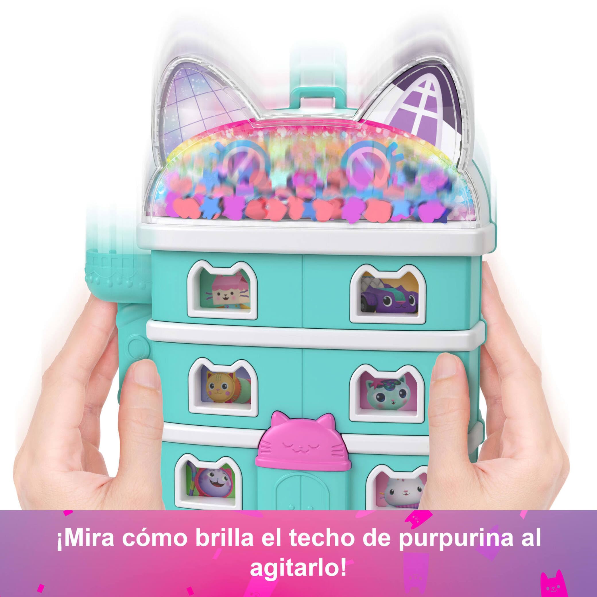 Polly Pocket x “La casa de muñecas de Gabby” Estuche Conjunto de juego y muñequitas, incluye 9 accesorios temáticos y a las mascotas Pandy Patitas, Muffin y Siregata, JFV02