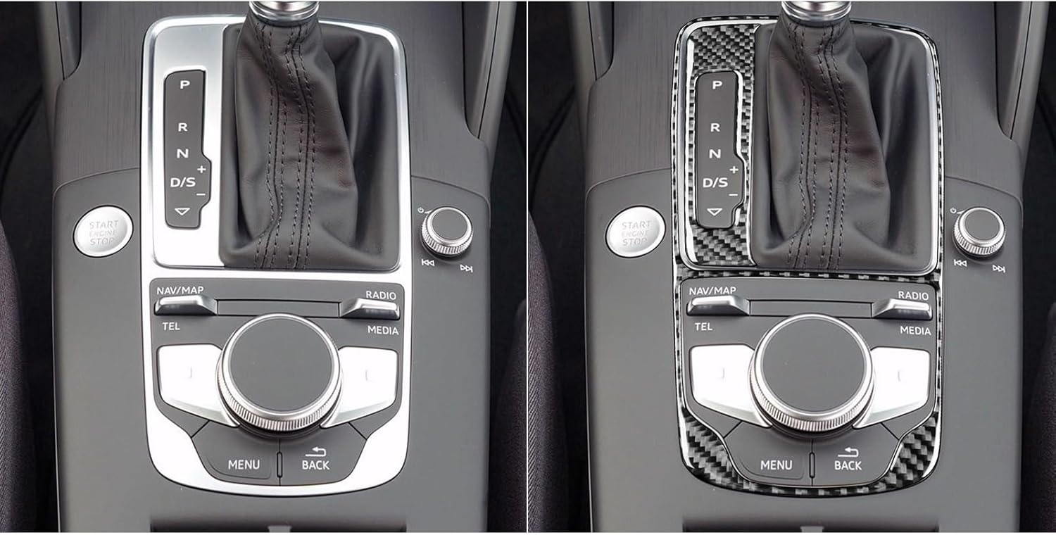 Real Premium Carbon Fiber Decor Compatible with Audi A3 S3 RS3 8V 2013 2014 2015 2016 2017 2018 2019 Car Automatic Gear Shift Panel Decal Kit Auto Interior Accessories Sticker 2pcs Black
