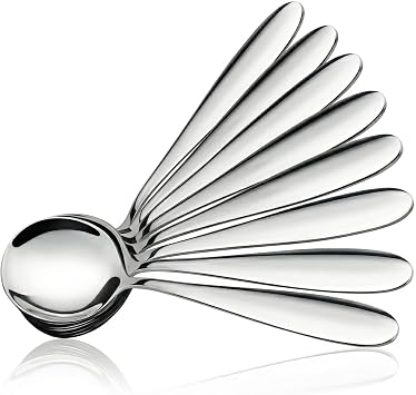 18/10 Stainless Steel Soup Spoons, 7.3-in Deep Heavy Weight Round Soup Thick Spoons, Suitable for Cereal Bouillon Milk Soup Hot Chocolate Dinner Guest, Pack of 8
