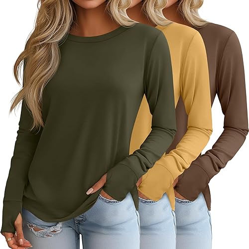 Huukeay 3 Pack Women's Long Sleeve Shirts with Thumb Holes,