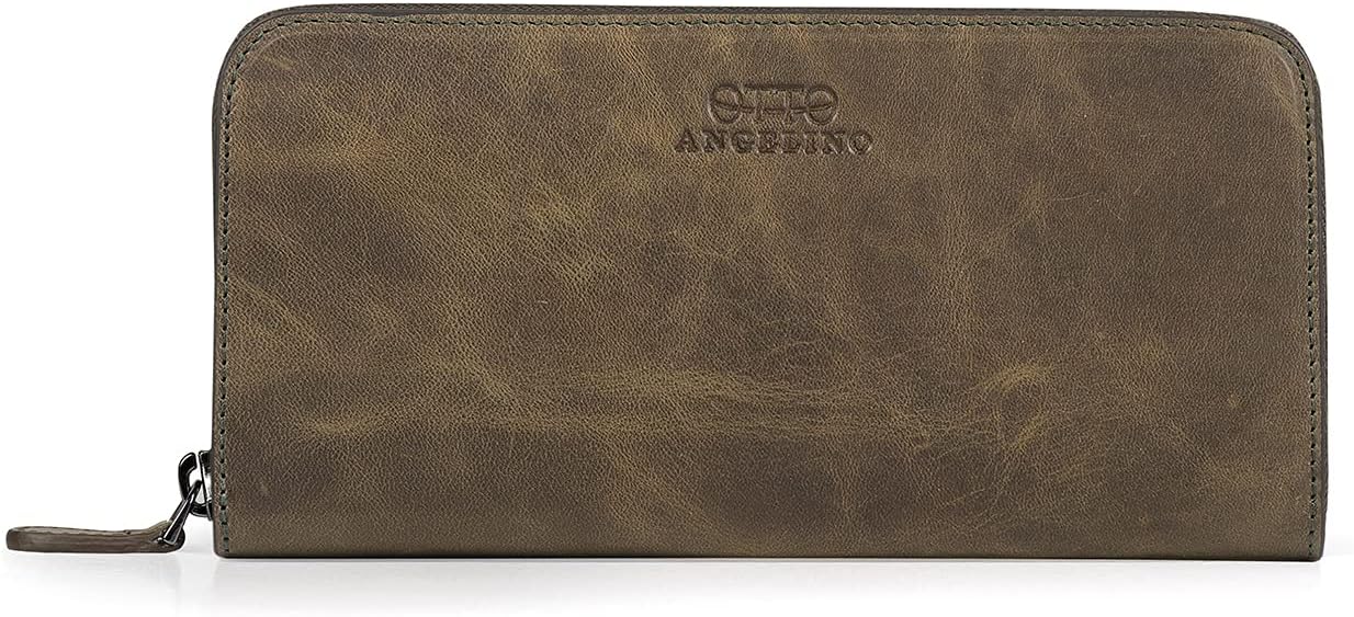 Otto Angelino Leather Zippered Clutch with Phone Compatible Slots