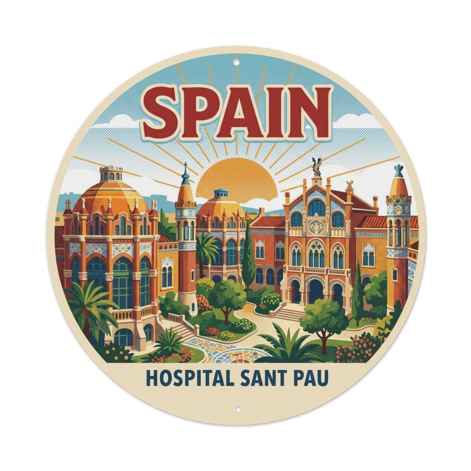 Barcelona Hospital Sant Pau Spain Landmark Travel Metal Tin Sign