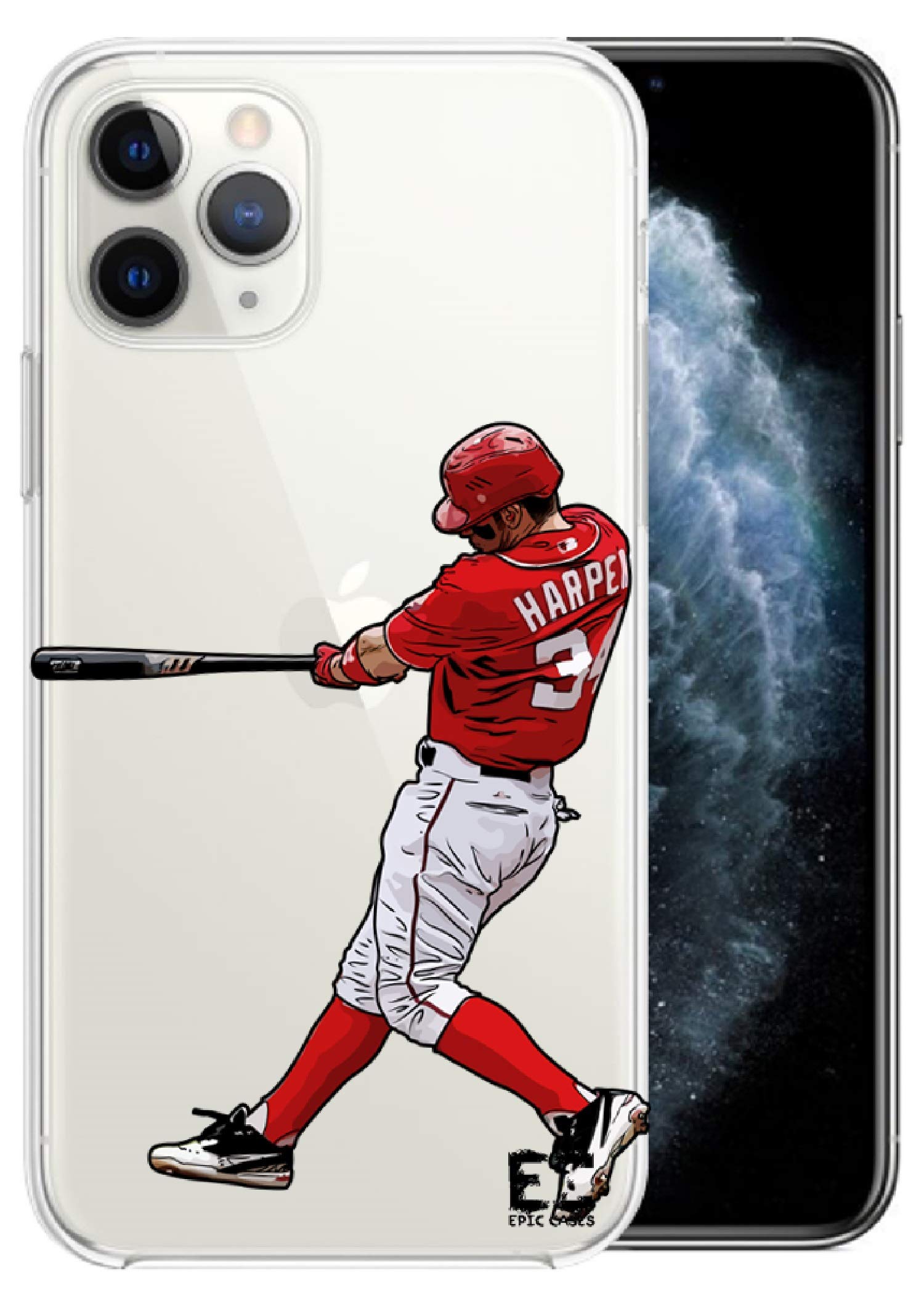 iPhone 11 Case Epic Cases Ultra Slim Thin Light Wireless Charging Crystal Clear Basketball Series Soft Transparent TPU Case Cover Apple (Bryce Mondo Harper, iPhone 11)