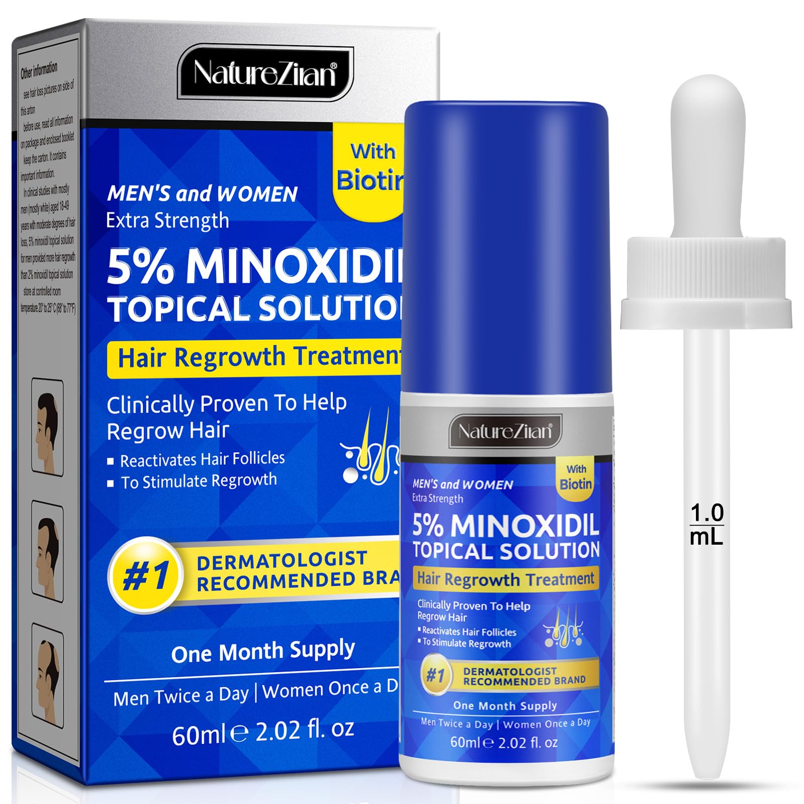 Minoxidil for Men-5 Extra Strength Hair Regrowth for Men Treatment-5 Topical Solution-Dropper Applicator Included -Minoxidil for Women-Stop Thinning