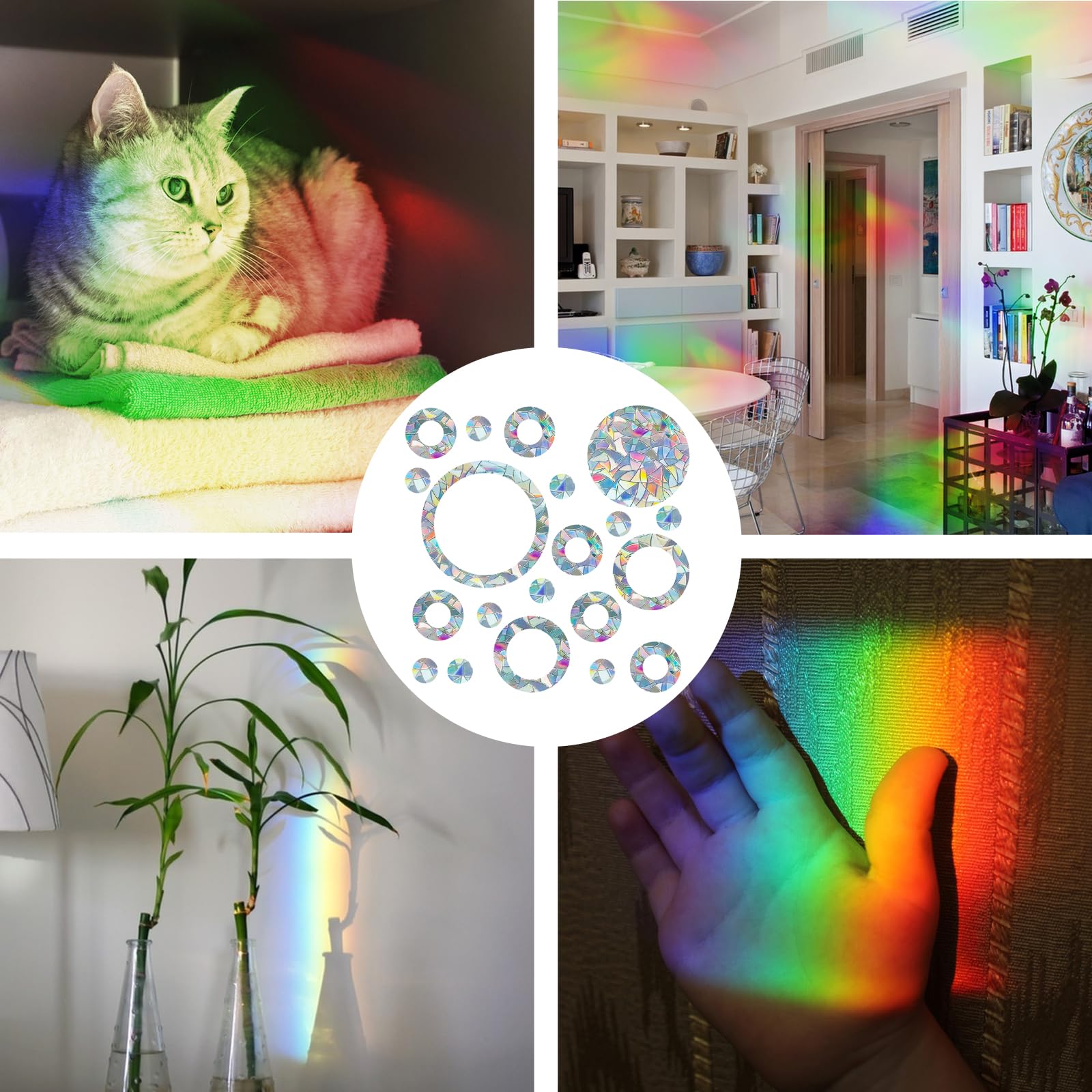 Yiwaso Prism Raamstickers, zonnevanger, raamstickers voor vogelslag, anti-botsingsstickers, regenboogprisma, statische stickers, reflecterende stickers