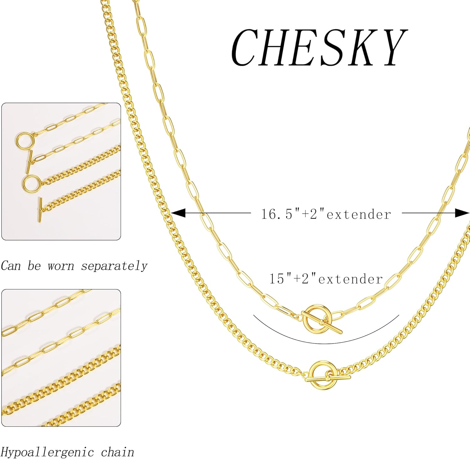 CHESKY Layered Necklaces for Women, 14K Gold Plated Chain Necklace Women Trendy Cuban Link Paperclip Chain Toggle Clasp Necklace Fashion Chunky Jewelry for Women - Image 7