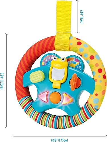 Miniatura 7 de KiddoLab Juguete de volante con música, luces, sonidos y espejo abatible, juguetes para cuna y cochecito con tela suave y grifo de velcro para una