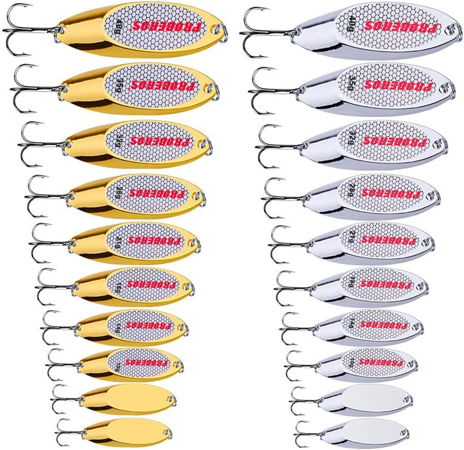 PROBEROS Fishing Lures Spoons - Metal Casting Fishing Spoon - Bass Hard Lure Blade Fish Baits Set Gold Silver