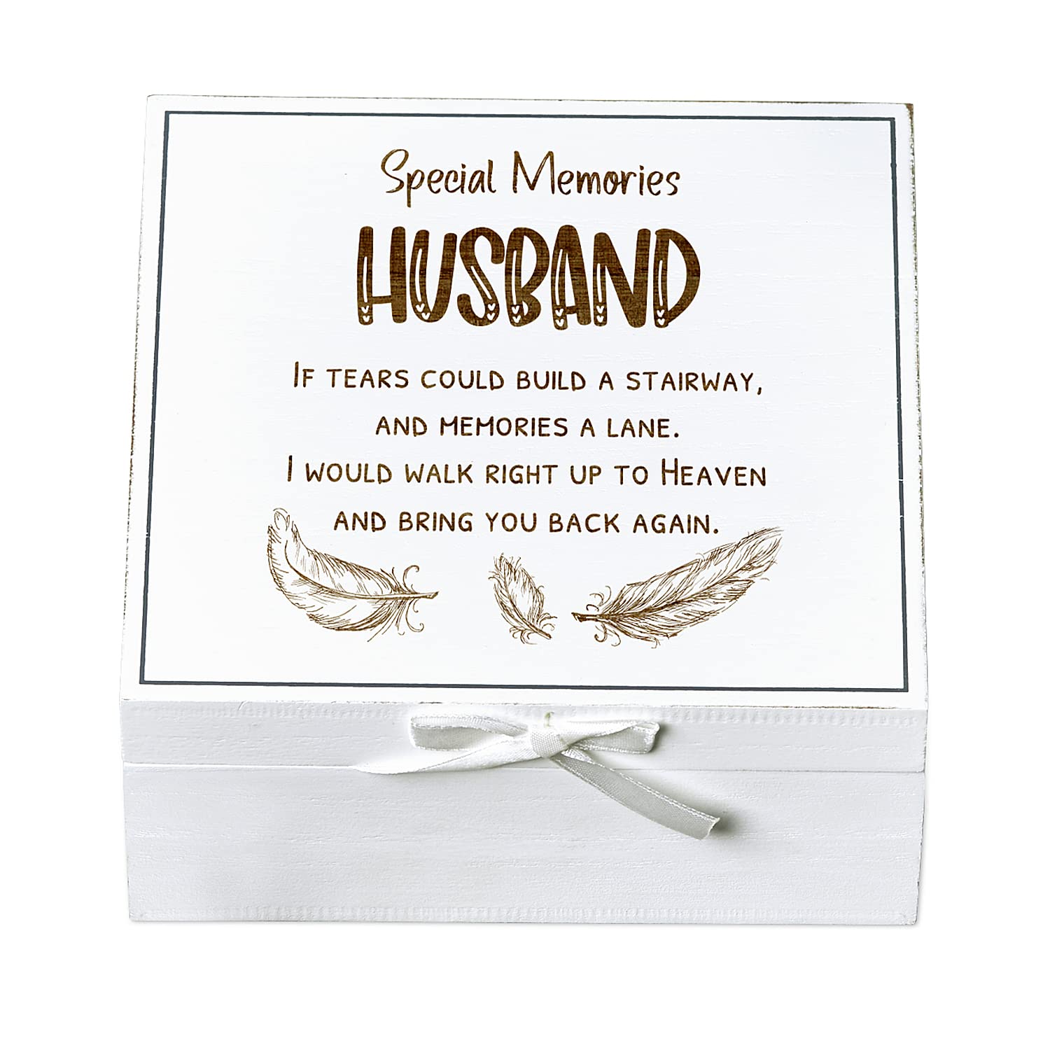 ukgiftstoreonline Husband Remembrance White Keepsake Box With Feather Design