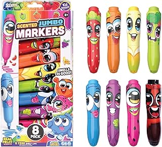 Jumbo Scented Markers, 8 Pack, Fruit Fragrances, Super Washable, Kid Approved, Non toxic, Chunky Design for Little Hands