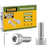 SVLING M8-1.25 x 16mm Bolt, 30PCS M8 Hex Socket Head Cap Screws Bolts, 304 Stainless Steel 18-8, Full Threads, Allen Socket Drive, with Hex Spanner