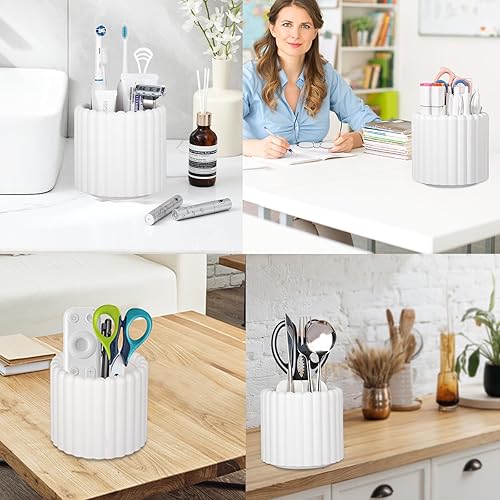 Miniatura 8 de Anyoifax Soporte giratorio para brochas de maquillaje de 360 grados, 7 ranuras, organizador de brochas de maquillaje, extraíble giratorio, soporte