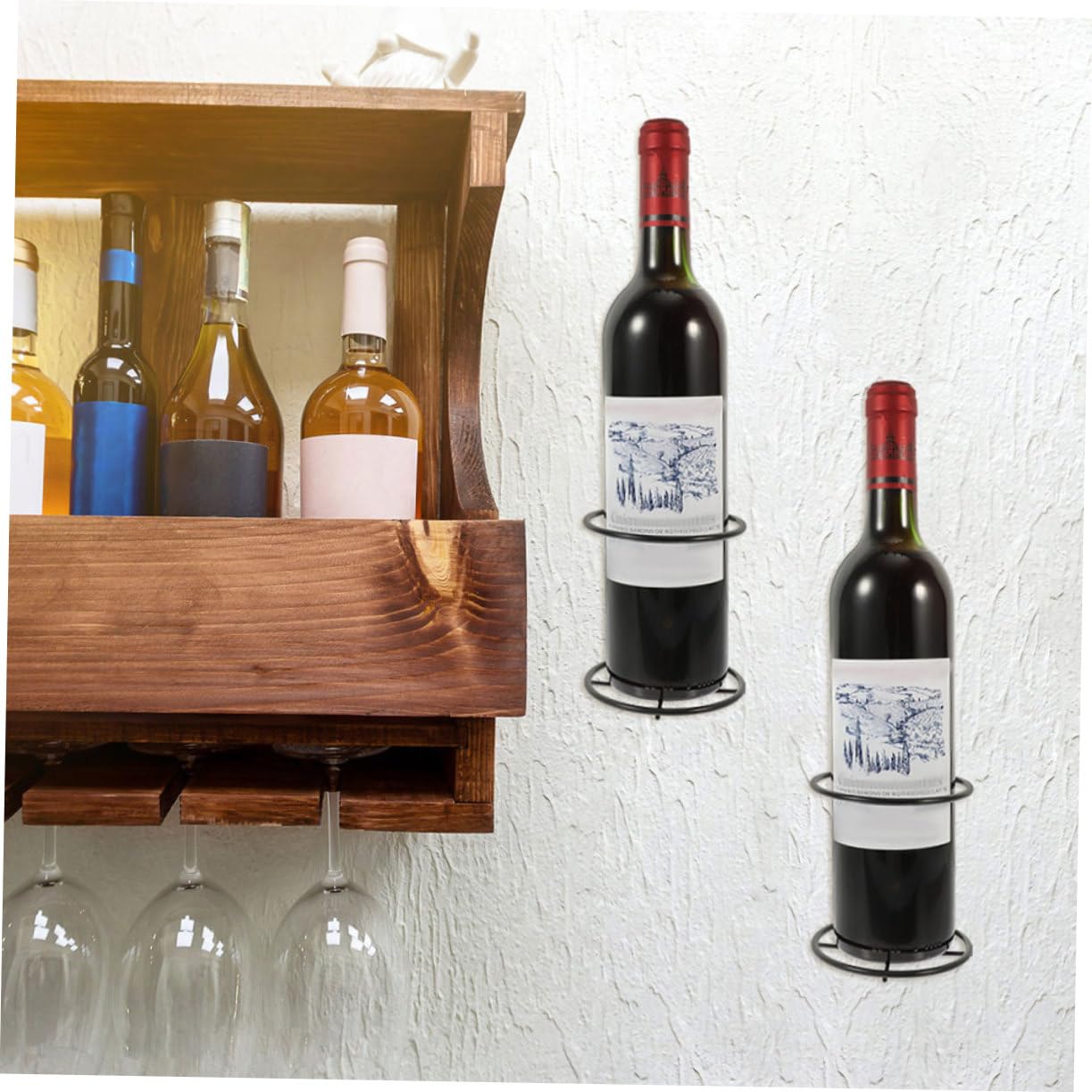 Luxshiny 5 Stück Wandmontierte Weinregale aus Schwarzem Eisen Einzelflaschenständer Wand Weinhalter mit Stilvollem Design für Zuhause und Geschäft