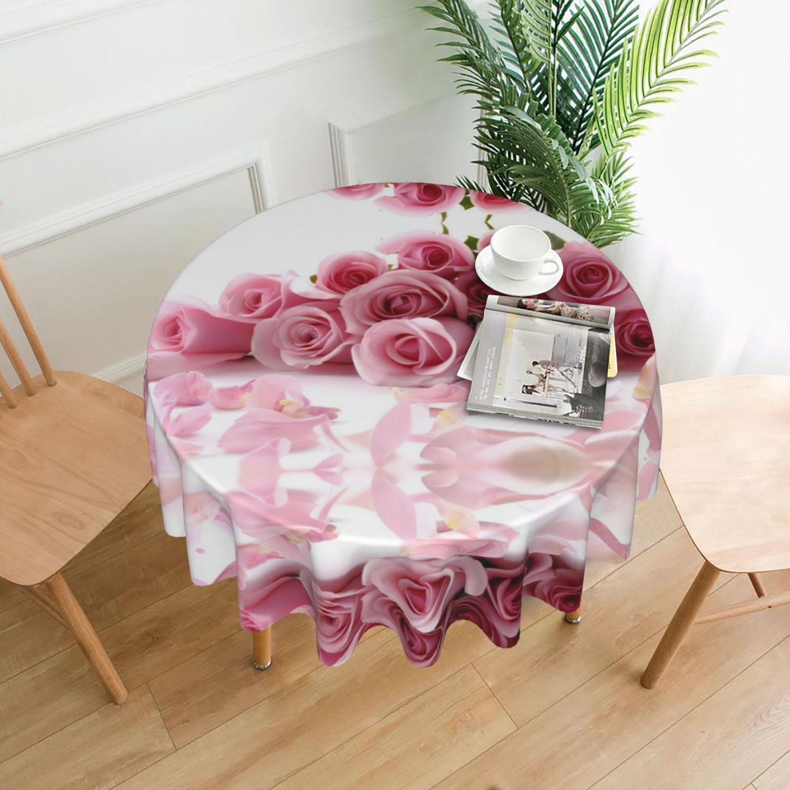 WHJSSF Rose Prints Round Decorative Table Throw 60 Inch – Waterproof Table Cover for Dining, Coffee Tables, and Outdoor Events