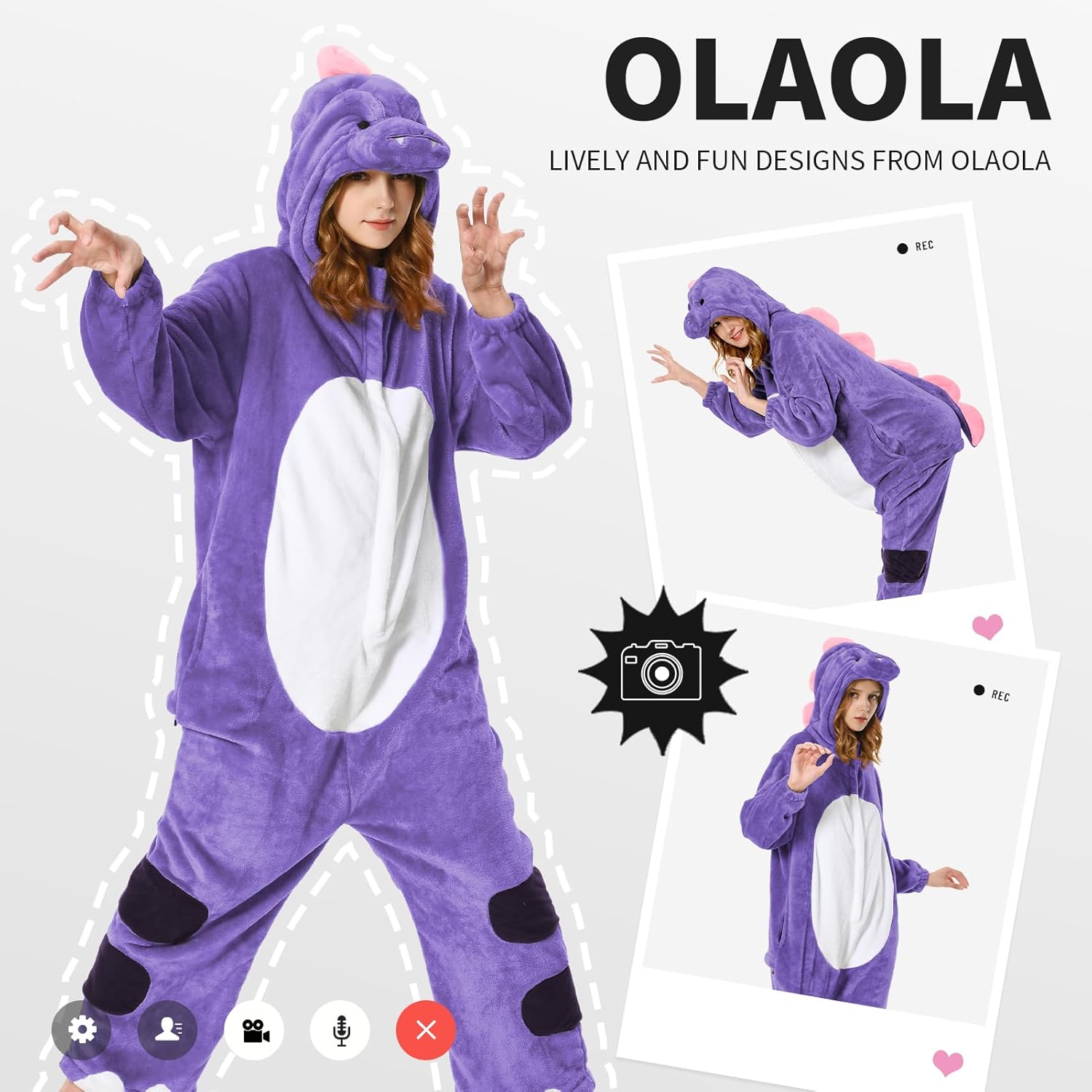 OLAOLA Adult Onesie, Flannel Unisex Animal Pajamas, Plush One Piece Sleepwear Cosplay Party Costume - Image 3