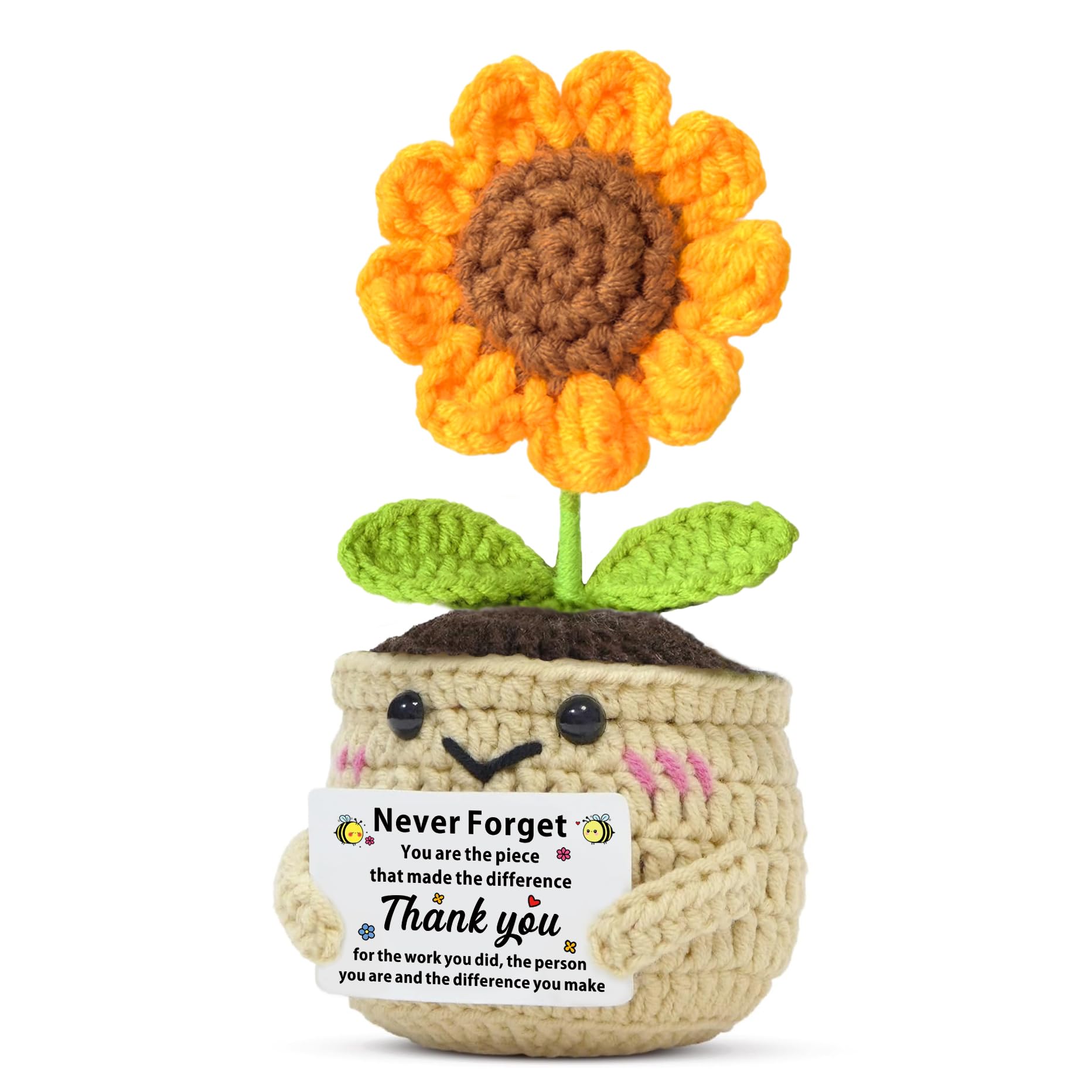 SMARGO Handmade Crochet Sunflower Thank You Gift - Never Forget You Are The Piece That Made The Difference Knitted Sunflower Keepsake with Card, Cute Appreciation Present for Colleagues & Coworkers