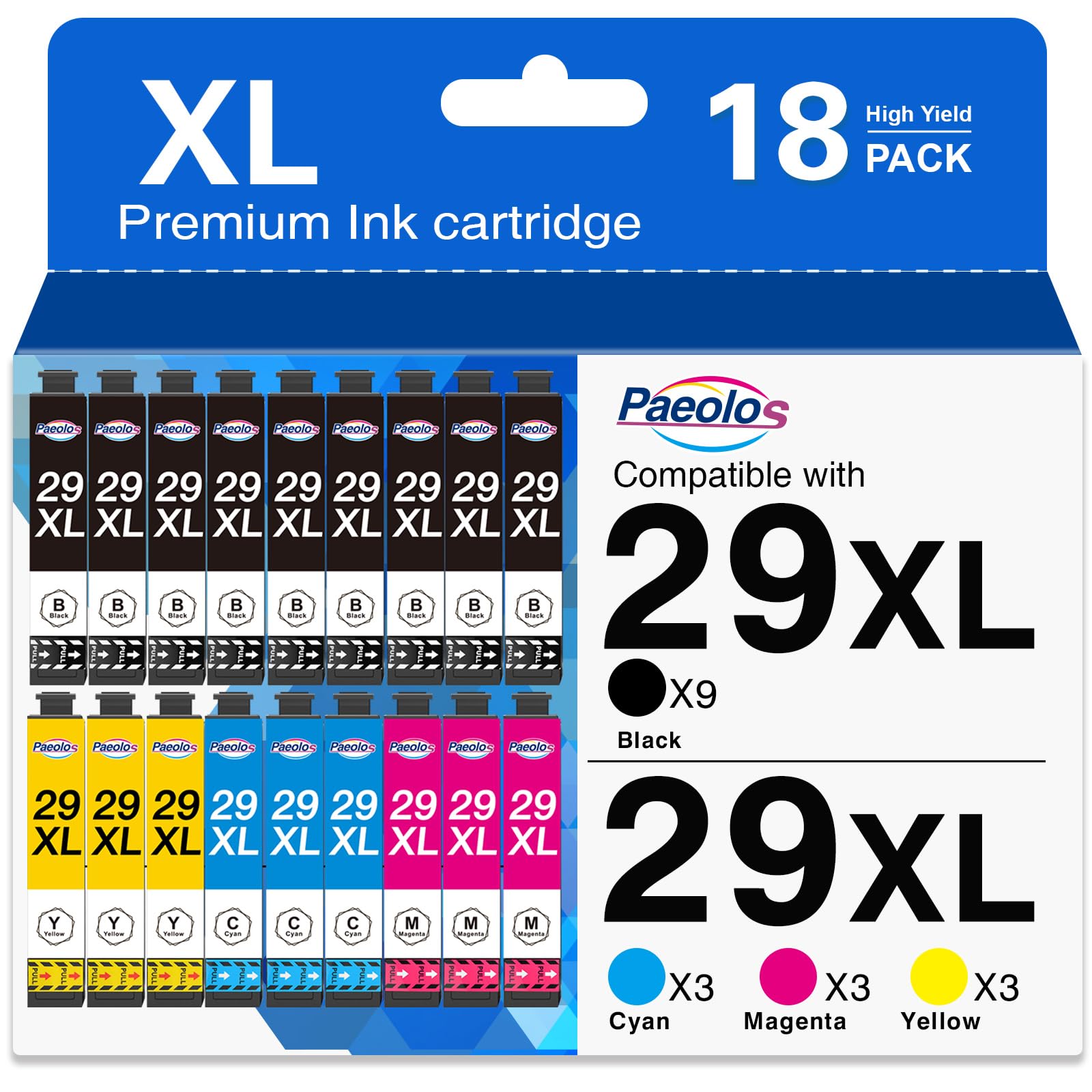 Paeolos 29XL Multipack für Epson 29 XL Druckerpatronen für Epson XP 352 tintenpatronen, für XP 342 XP-442 XP-235 XP-432 XP-332 XP-245 XP-345 XP-445 XP-455 XP-435 XP-335 XP-247 XP-255 XP-452, 18er Pack