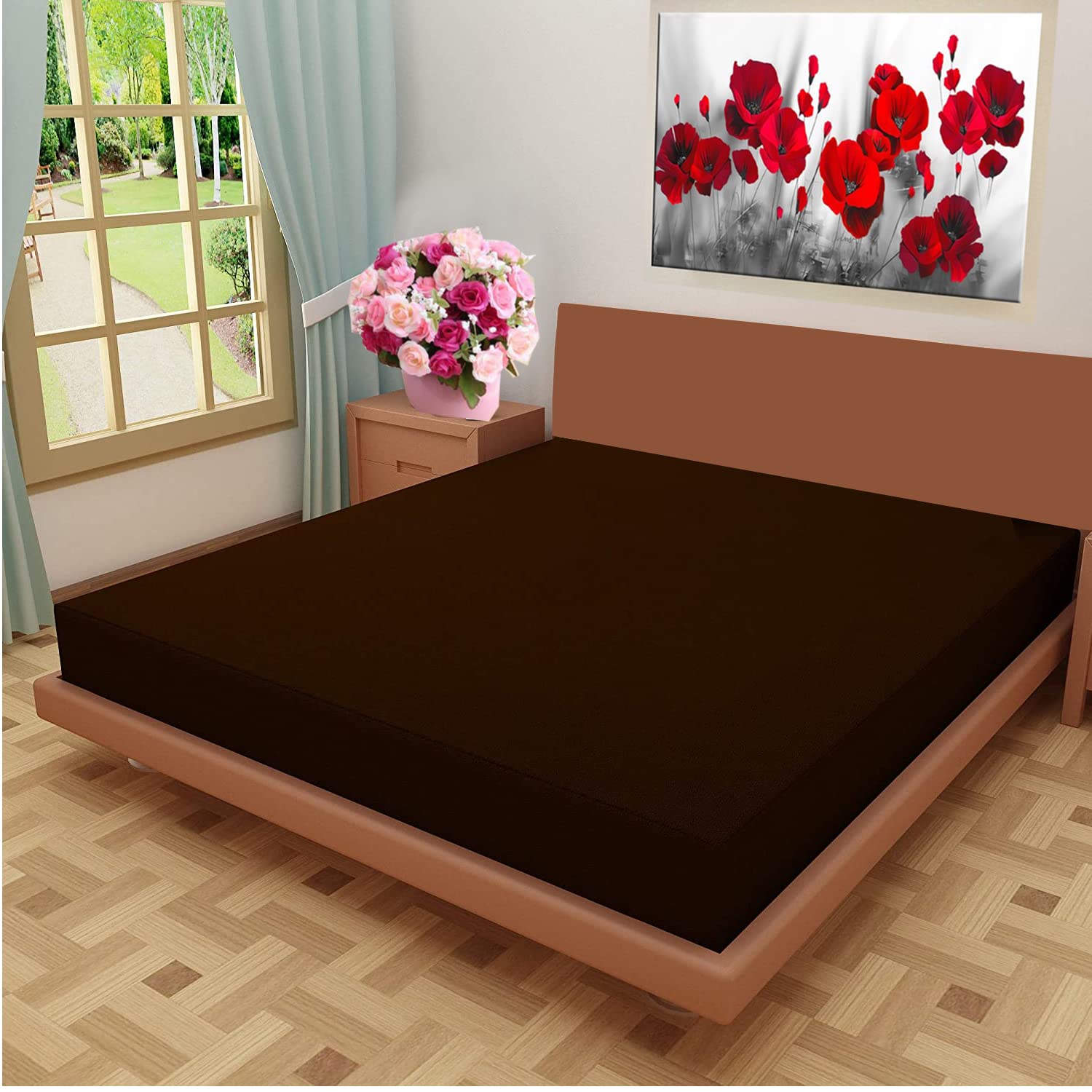 Mattress Protector 100% Waterproof Premium Cotton Feel Mattress Protector Double Bed 72x72 Inch|Ultra Soft Breathable & Hypoallergenic Fitted Bed Protector Terry Cover(6x6 feet, Coffee)