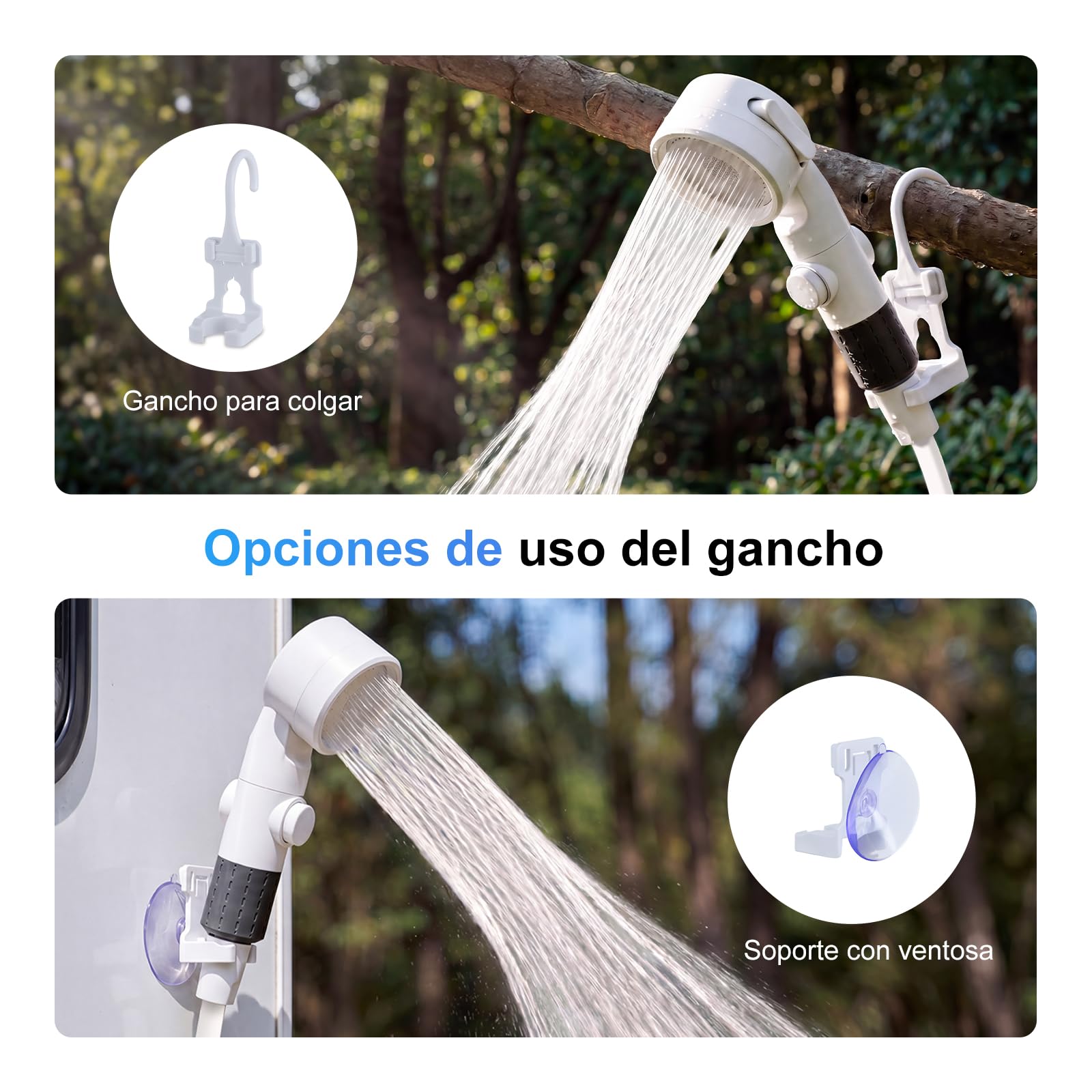 Homealexa Ducha de camping con batería de 6000 mAh, ducha portátil para exteriores con indicador LED, USB-C recargable, 3 modos de chorro, IPX7 resistente al agua, ducha de viaje móvil para camping