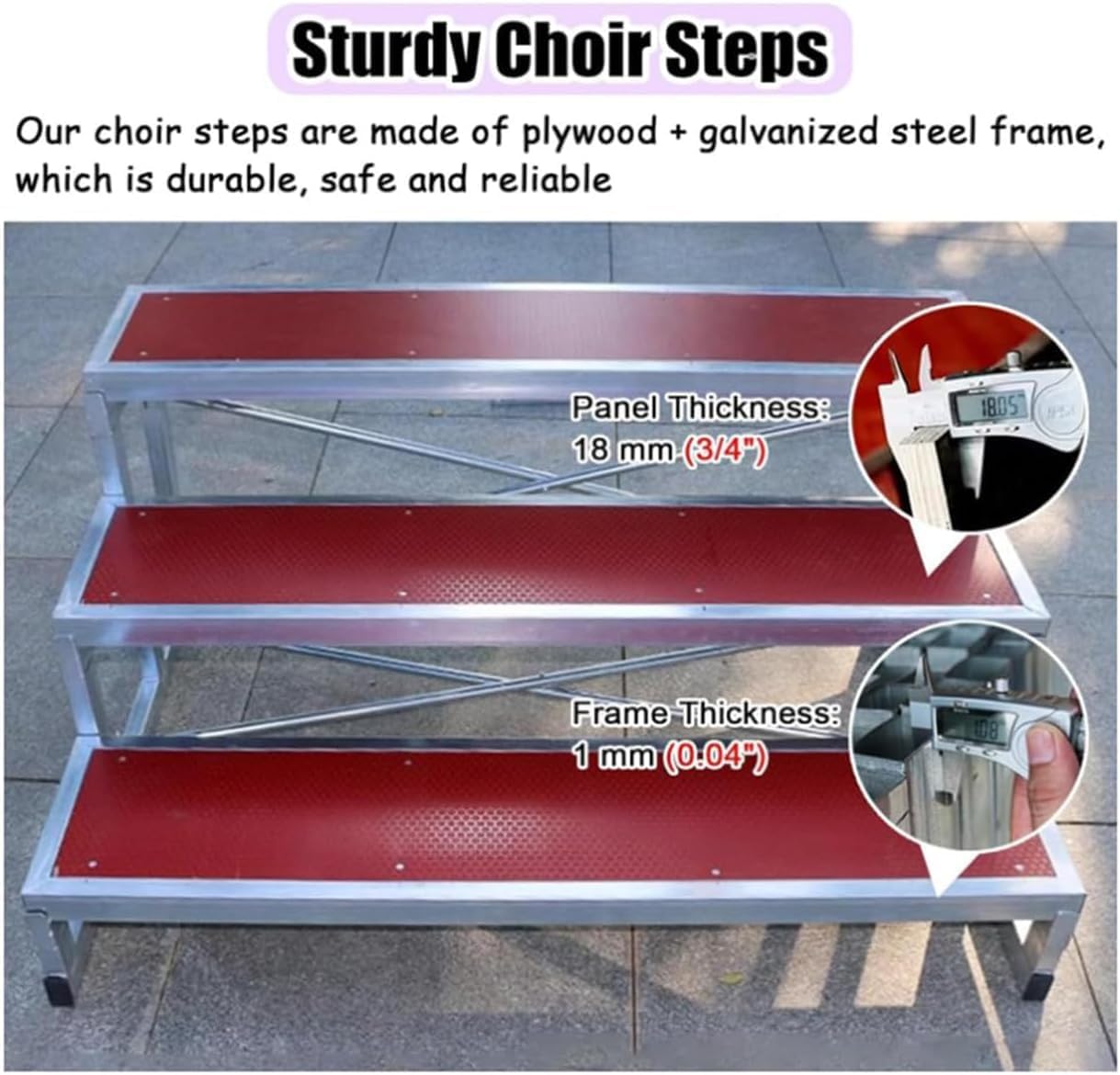 Choir Stage Risers Anti Slip Commercial Riser Platform School Church Theater Concert Hall Photo Booth Portable Choral Stairs,2-Tier Choir Staircase Step, 20cm High Choral Risers Platform, Mu