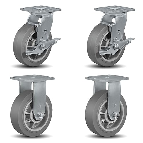 HANDSAMMU Ruedas giratorias resistentes de 6 x 2 pulgadas ruedas giratorias industriales ruedas de goma banda de rodadura plana juego de 4 con