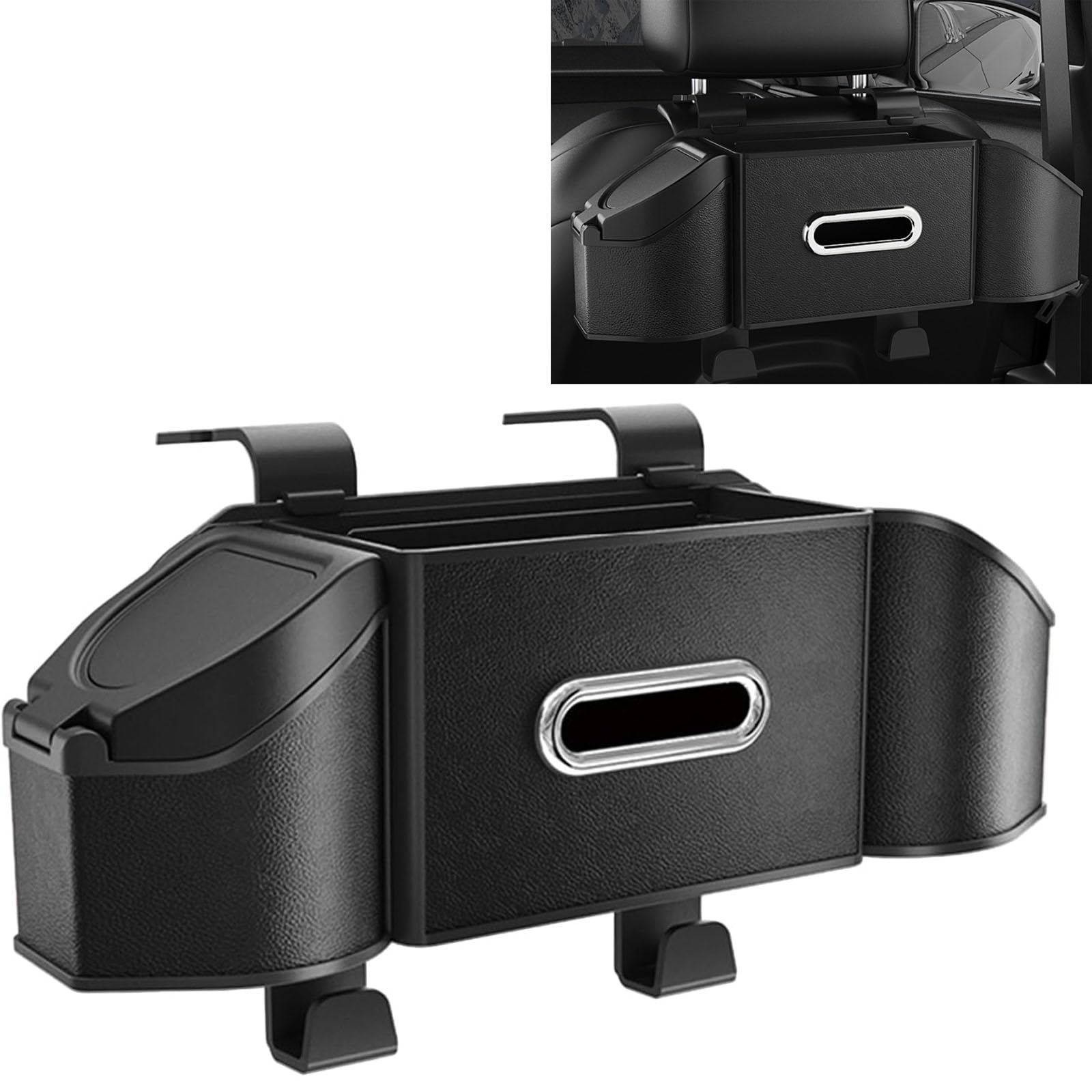 ONEMAJI 7 in 1 Car Seat Back Organiser Interior Tidy for Dacia Duster III 2024, Car Bin Tissue Holder Multifunctional Headrest Hook Storage Box,Black