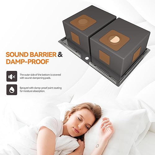 Miniatura 6 de Mondawe Fregaderos de cocina de 33 x 22 pulgadas, fregaderos de cocina de acero inoxidable cepillado con doble tazón hechos a mano, fregadero