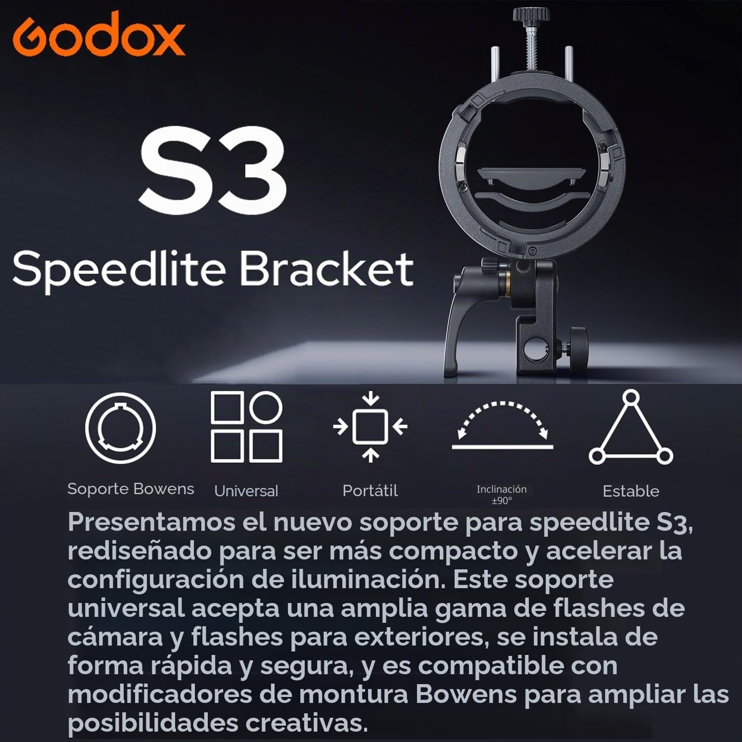 Godox S3 Soporte Speedlite, Soporte Bowens Actualizado con Zapata Fría para Godox AD200Pro AD300Pro AD400Pro AD100Pro V1 V860III TT685III TT600 TT350(Versión Actualizada de S2)