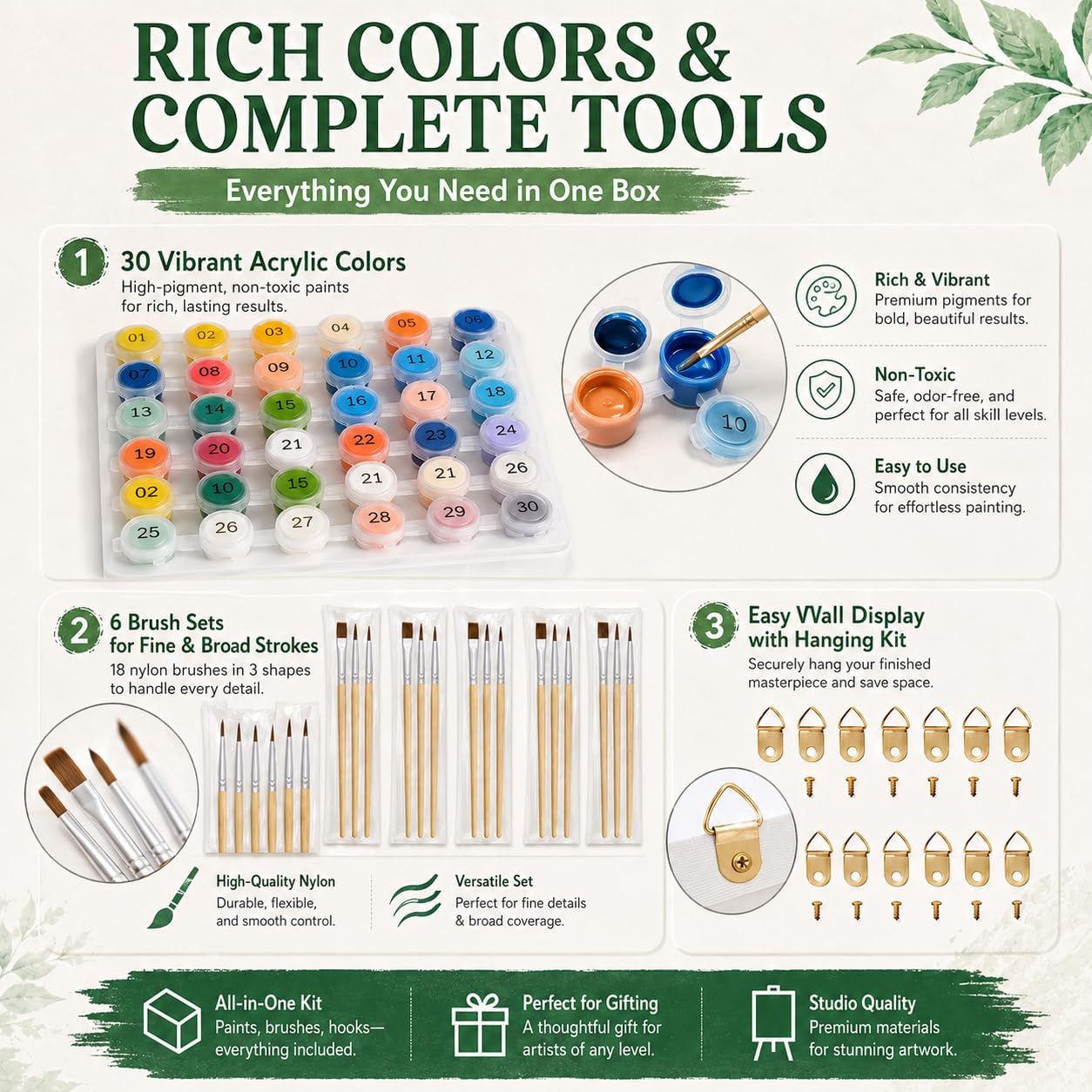6 Pack Paint by Numbers Kit for Adults Beginner, Flower Canvas No Frame