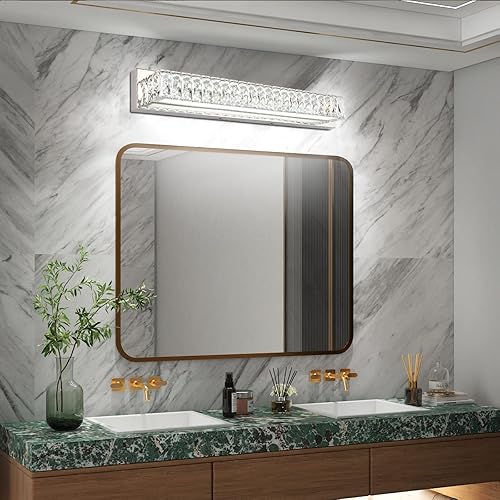 Miniatura 3 de ZUZITO Moderna lámpara de baño sobre espejo de 30 pulgadas, barra de luz LED cromada de cristal, luz blanca, 6000 K (295.276-29.921 in)