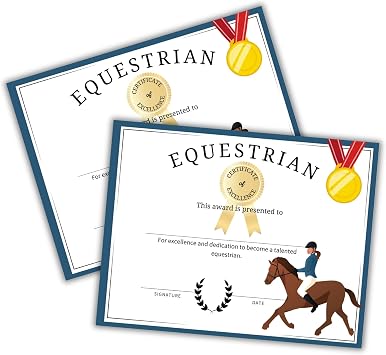 Equestrian Horse Riding Certificate of Excellence 30pk 8.5x11 Award Lessons Winner Kit Best in Show Jumps Hobby Apparel for Coaches Riders Jockey Party Favors
